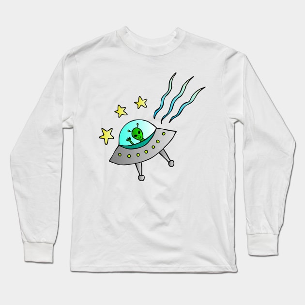 Aqua Alien Ship Long Sleeve T-Shirt by GemmasGems